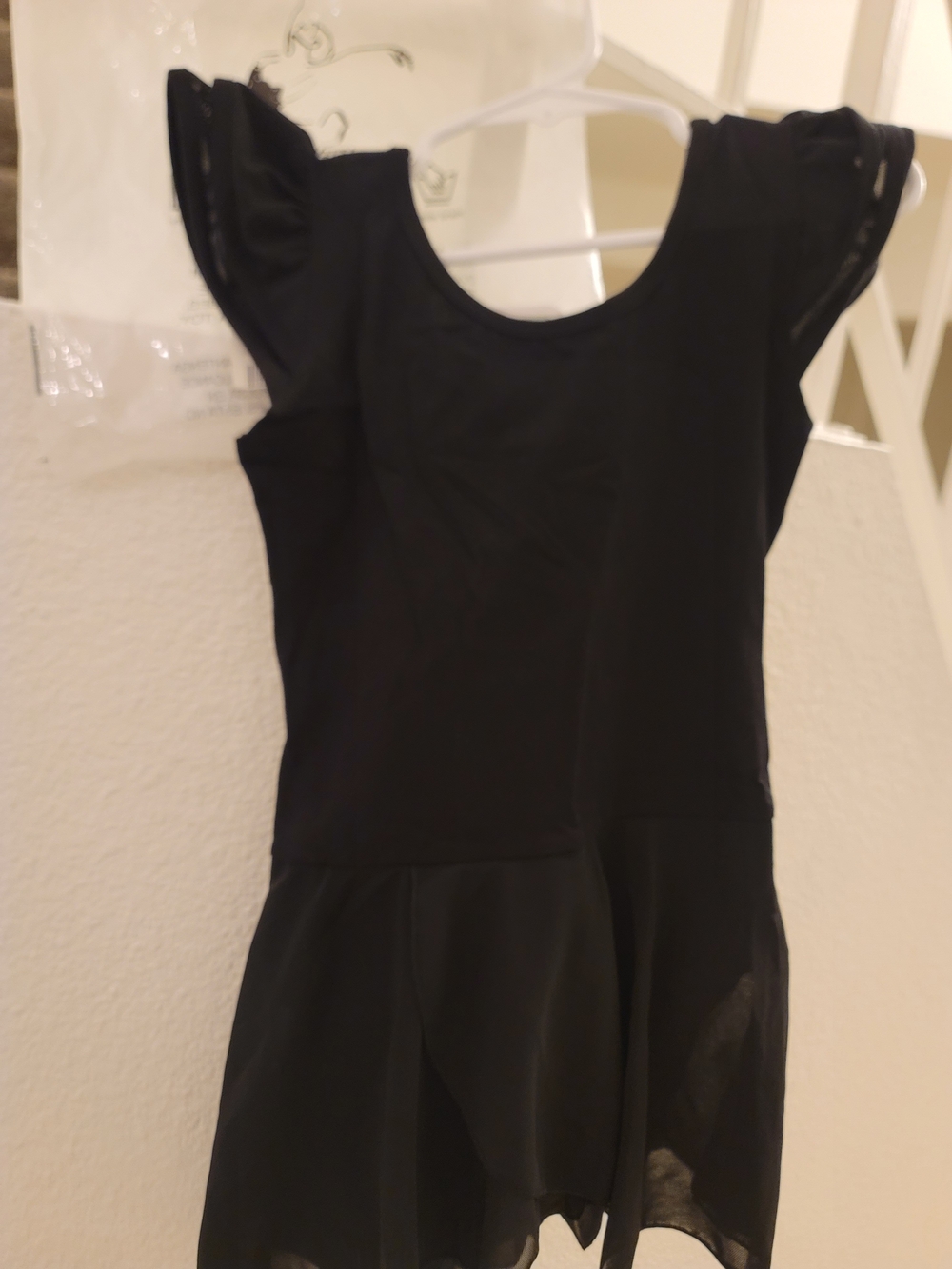 Black Short Sleeve Skater Dress with Sheer Hem